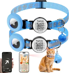 -2 Pack Air tag Cat Collar Breakaway with Bell andSmart ID tag QR Code, Safety Buckle, Reflective Collar with Airtag Holder Compatible with Apple Airtag for Cat Kitten Puppy (Blue)
