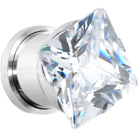 1/2 Stainless Steel Clear Square CZ Screw Fit Tunnel