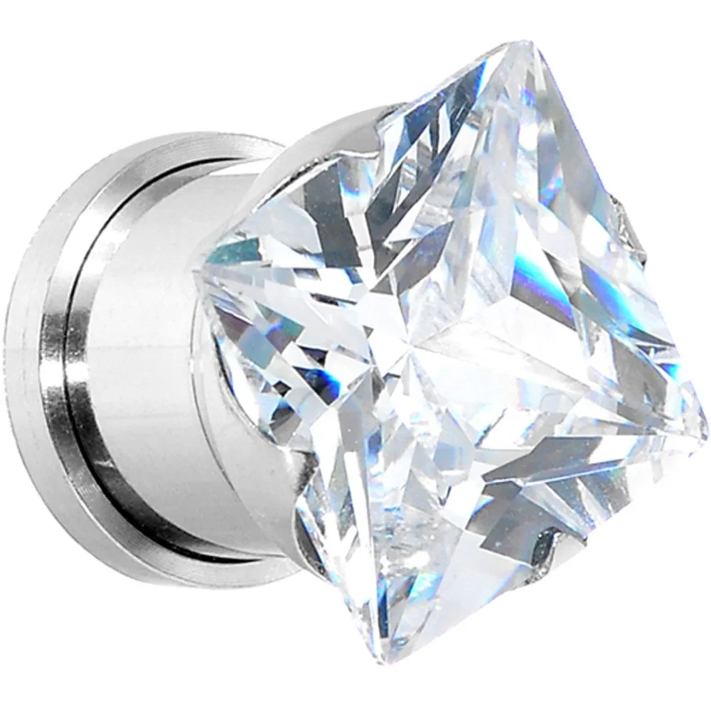 1/2 Stainless Steel Clear Square CZ Screw Fit Tunnel