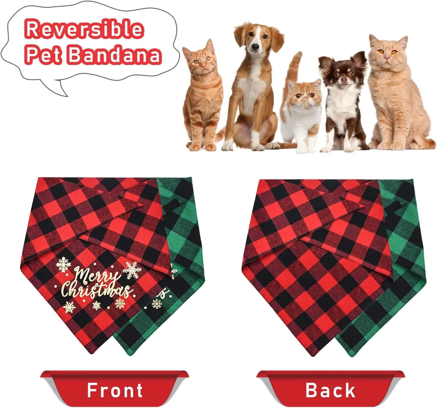 2 Pack Dog Bandana, Christmas Classic Buffalo Plaid Printing Dog Bandana, Pets Scarf Triangle Bibs Kerchief Dandana Costume Accessories for Small Medium Large Dogs Cats Pets (Large)