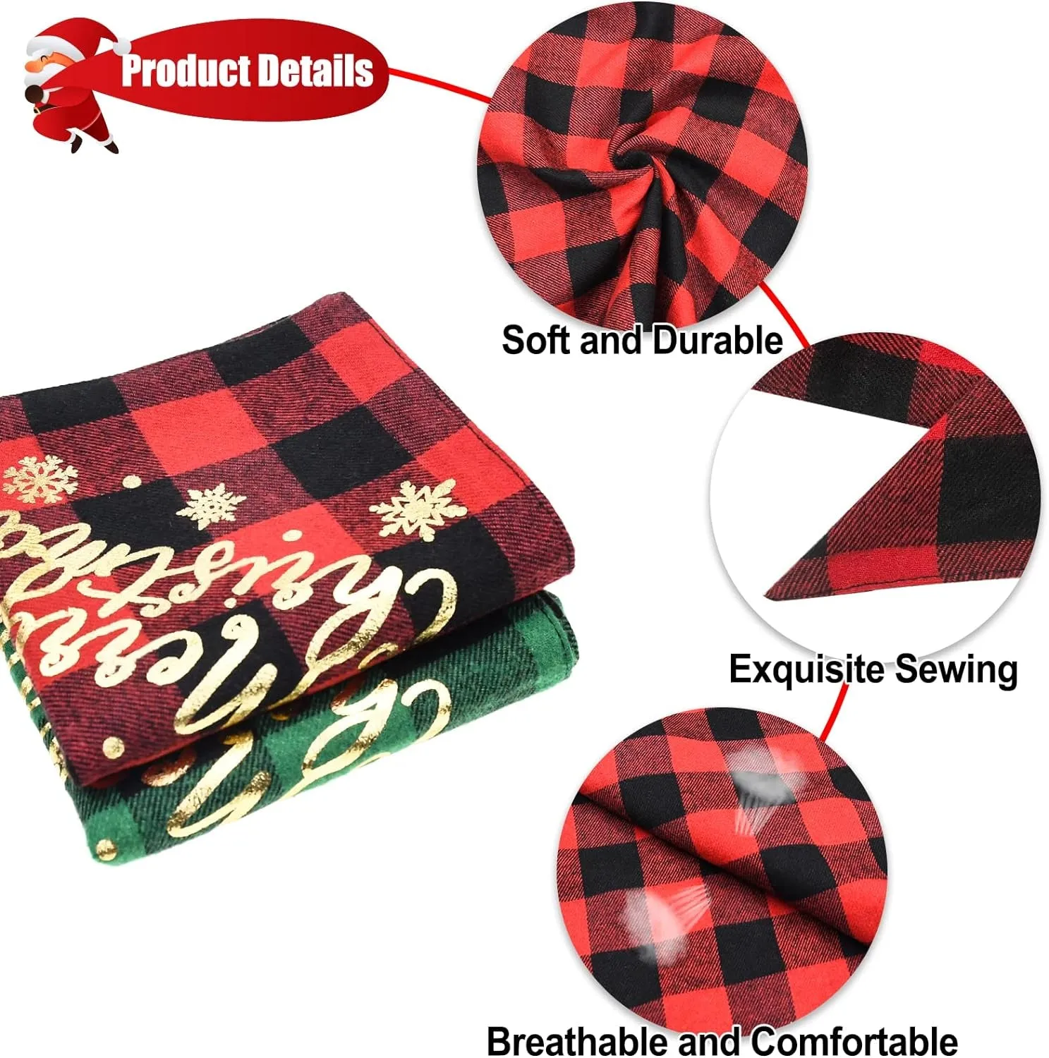 2 Pack Dog Bandana, Christmas Classic Buffalo Plaid Printing Dog Bandana, Pets Scarf Triangle Bibs Kerchief Dandana Costume Accessories for Small Medium Large Dogs Cats Pets (Large)