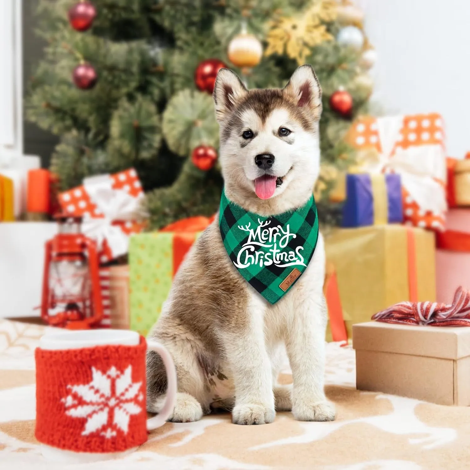 2 Pack Dog Bandana, Christmas Classic Buffalo Plaid Printing Dog Bandana, Pets Scarf Triangle Bibs Kerchief Dandana Costume Accessories for Small Medium Large Dogs Cats Pets (Large)