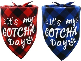 2 Pack Its My Gotcha Day Print Dog Birthday Bandana for Boys and Girls Scarf Bibs Accessories for Pet Birthday Gift Red and Blue