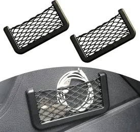2 PCS Car Interior Storage Bag, 5.9" x 3.3" Multifunctional Organizer for Mobile Phones Cigarettes Sunglasses, Elastic Mesh   ABS Frame Super Load-bearing Pocket, Universal for Cars (Black)