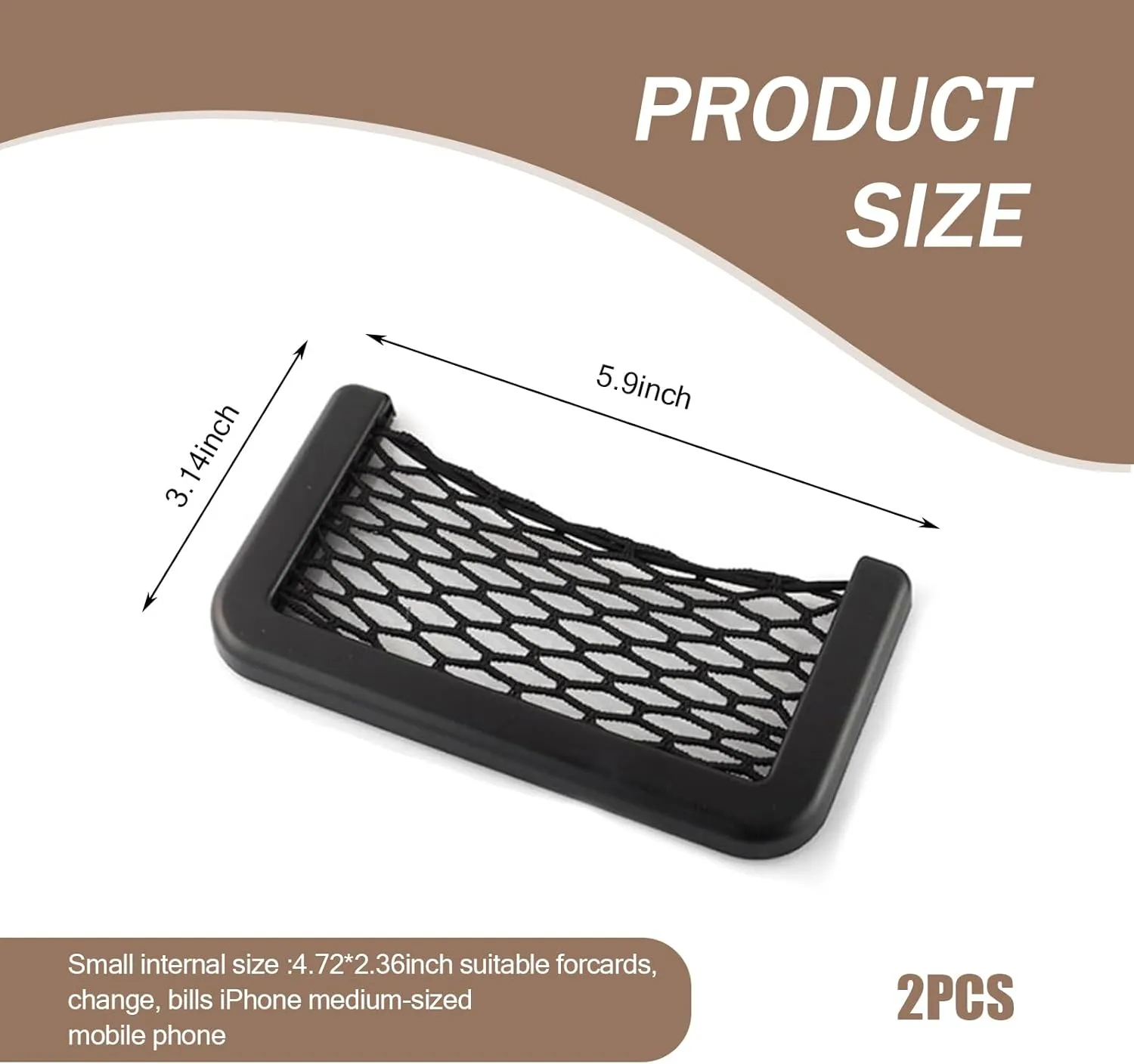 2 PCS Car Interior Storage Bag, 5.9" x 3.3" Multifunctional Organizer for Mobile Phones Cigarettes Sunglasses, Elastic Mesh   ABS Frame Super Load-bearing Pocket, Universal for Cars (Black)