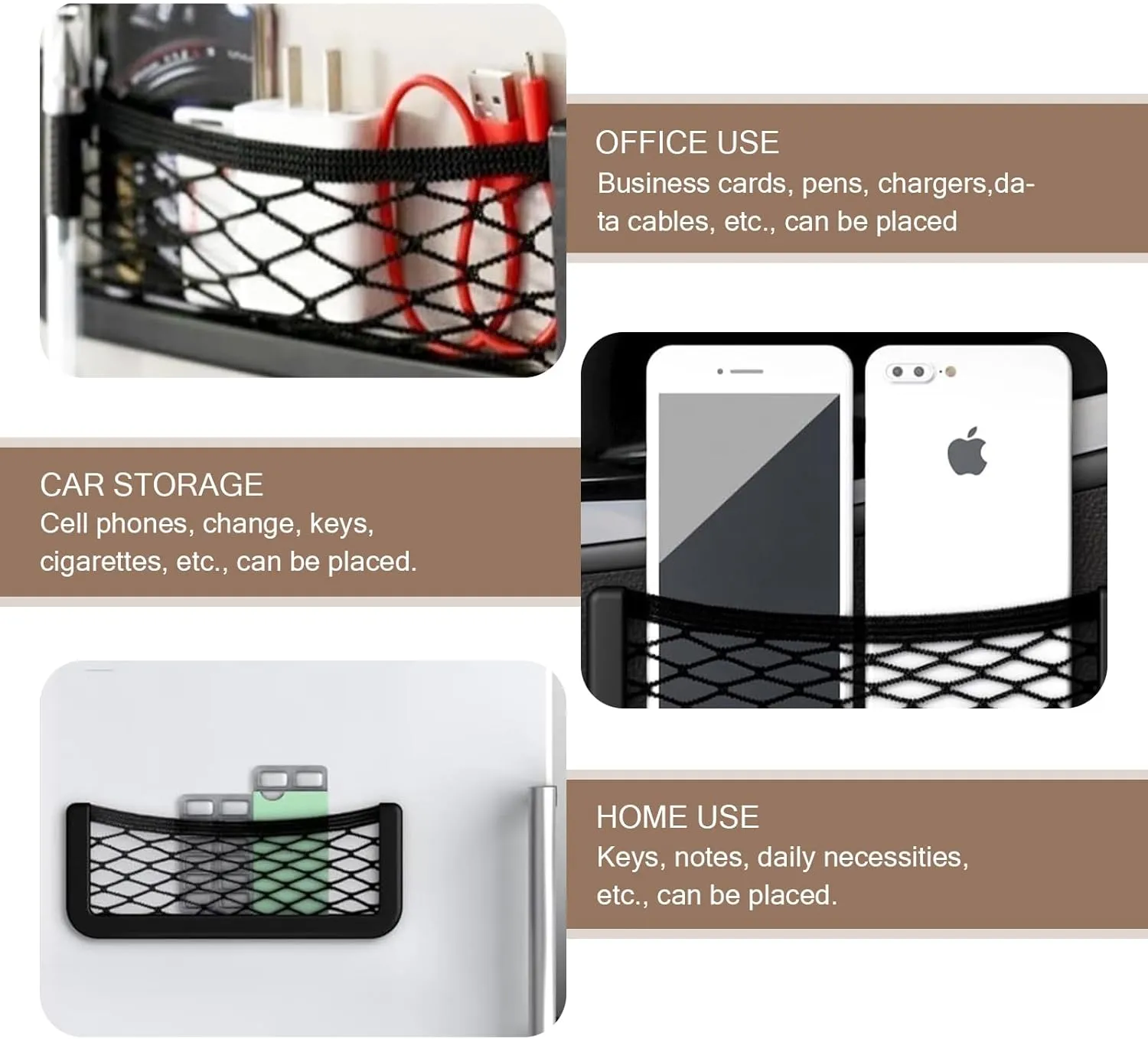 2 PCS Car Interior Storage Bag, 5.9" x 3.3" Multifunctional Organizer for Mobile Phones Cigarettes Sunglasses, Elastic Mesh   ABS Frame Super Load-bearing Pocket, Universal for Cars (Black)
