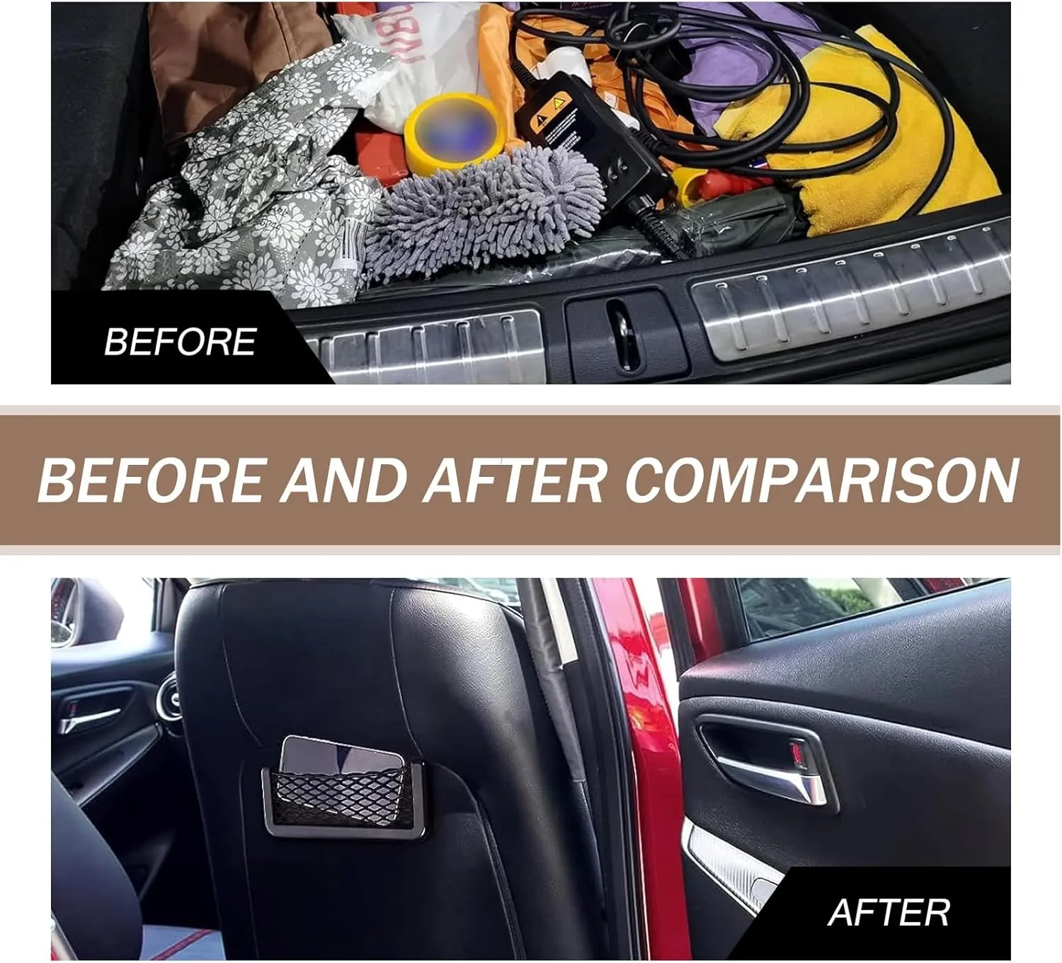 2 PCS Car Interior Storage Bag, 5.9" x 3.3" Multifunctional Organizer for Mobile Phones Cigarettes Sunglasses, Elastic Mesh   ABS Frame Super Load-bearing Pocket, Universal for Cars (Black)