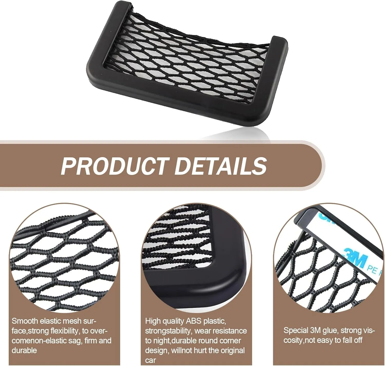 2 PCS Car Interior Storage Bag, 5.9" x 3.3" Multifunctional Organizer for Mobile Phones Cigarettes Sunglasses, Elastic Mesh   ABS Frame Super Load-bearing Pocket, Universal for Cars (Black)