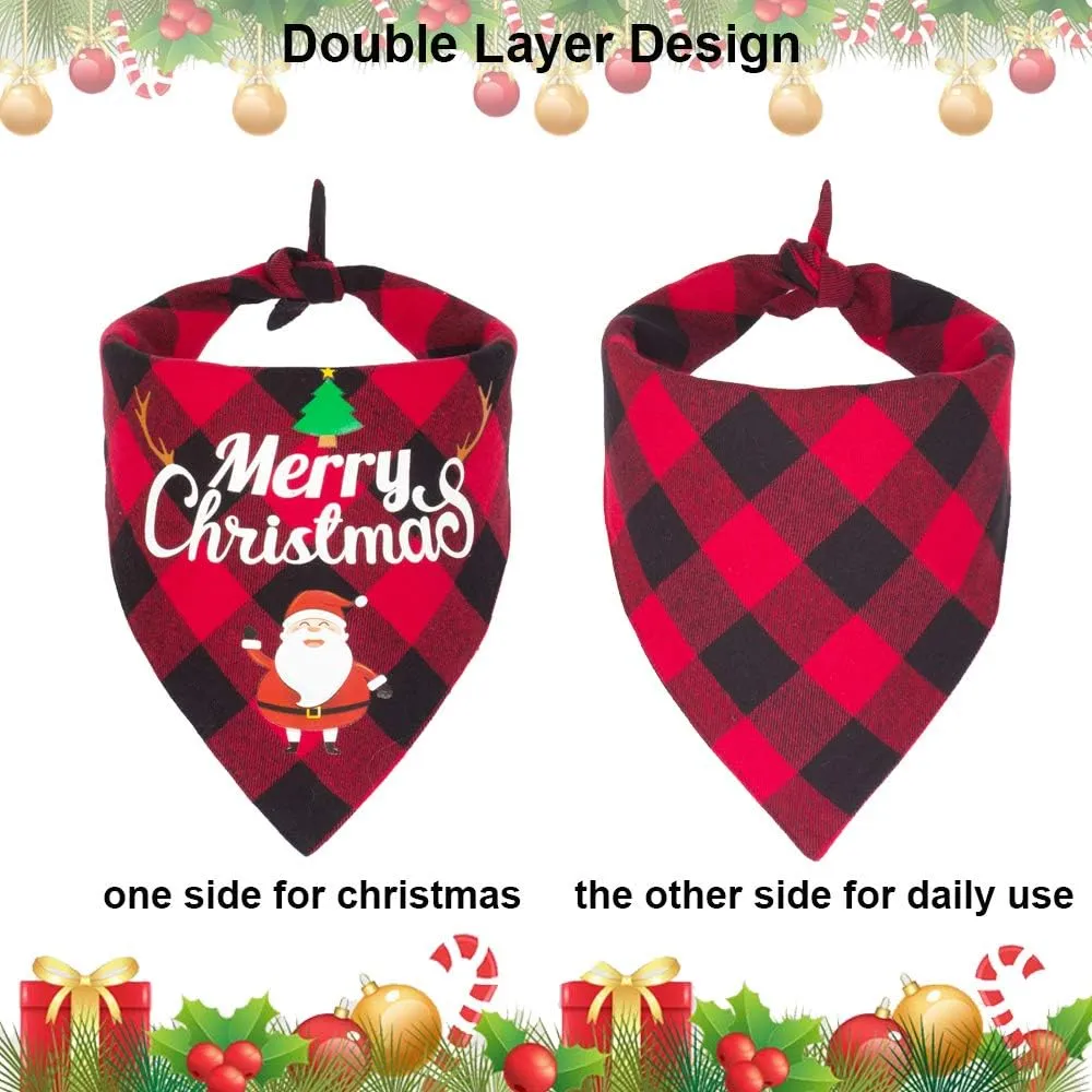 ADOGGYGO 2 Pack Dog Bandana Christmas Classic Plaid Pet Scarf Triangle Bibs Kerchief Merry Christmas Red Santa Snowman Bandana for Large X-Large Dogs Pets (X-Large)