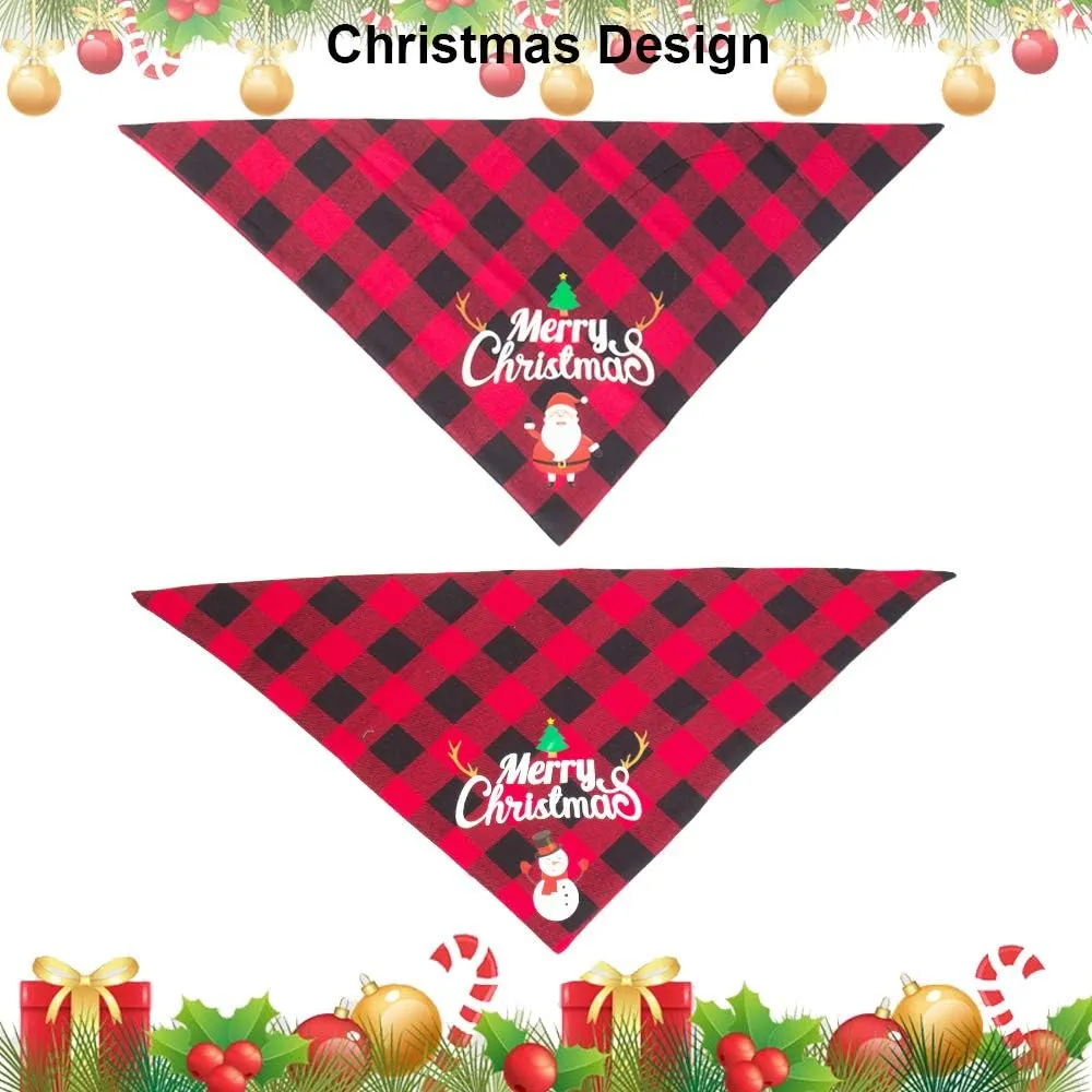 ADOGGYGO 2 Pack Dog Bandana Christmas Classic Plaid Pet Scarf Triangle Bibs Kerchief Merry Christmas Red Santa Snowman Bandana for Large X-Large Dogs Pets (X-Large)