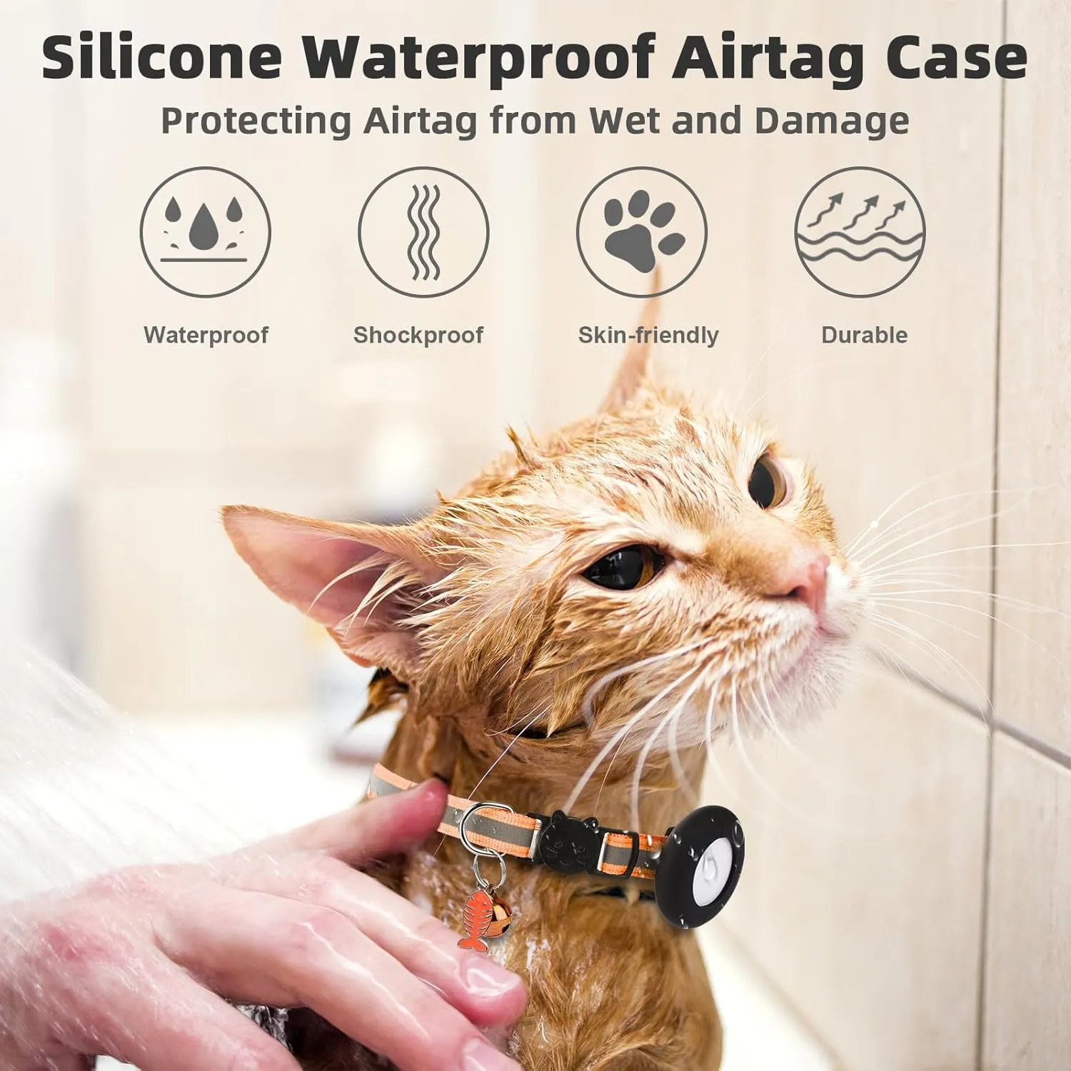 Airtag Cat Collar, Air tag Cat Collar with Bell and Safety Buckle in 3/8" Width, Reflective Collar with Waterproof Airtag Holder Compatible with Apple Airtag for Cat Dog Kitten Puppy (Orange)