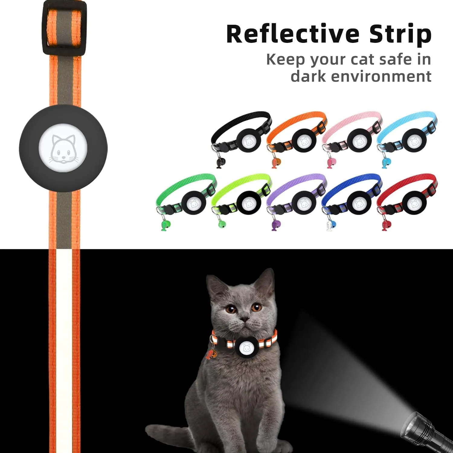 Airtag Cat Collar, Air tag Cat Collar with Bell and Safety Buckle in 3/8" Width, Reflective Collar with Waterproof Airtag Holder Compatible with Apple Airtag for Cat Dog Kitten Puppy (Orange)