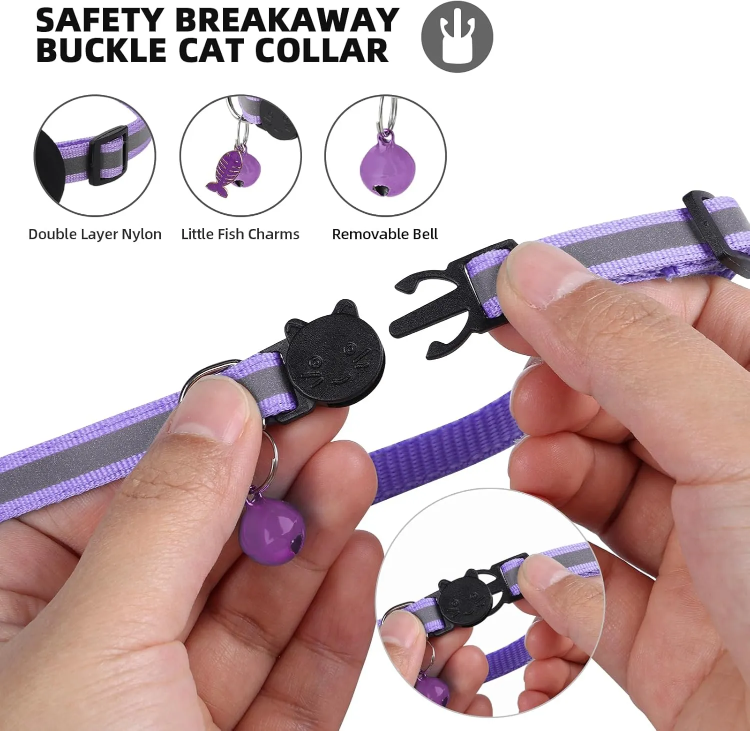 Airtag Cat Collar, Air tag Cat Collar with Bell and Safety Buckle in 3/8" Width, Reflective Collar with Waterproof Airtag Holder Compatible with Apple Airtag for Cat Dog Kitten Puppy (Purple)
