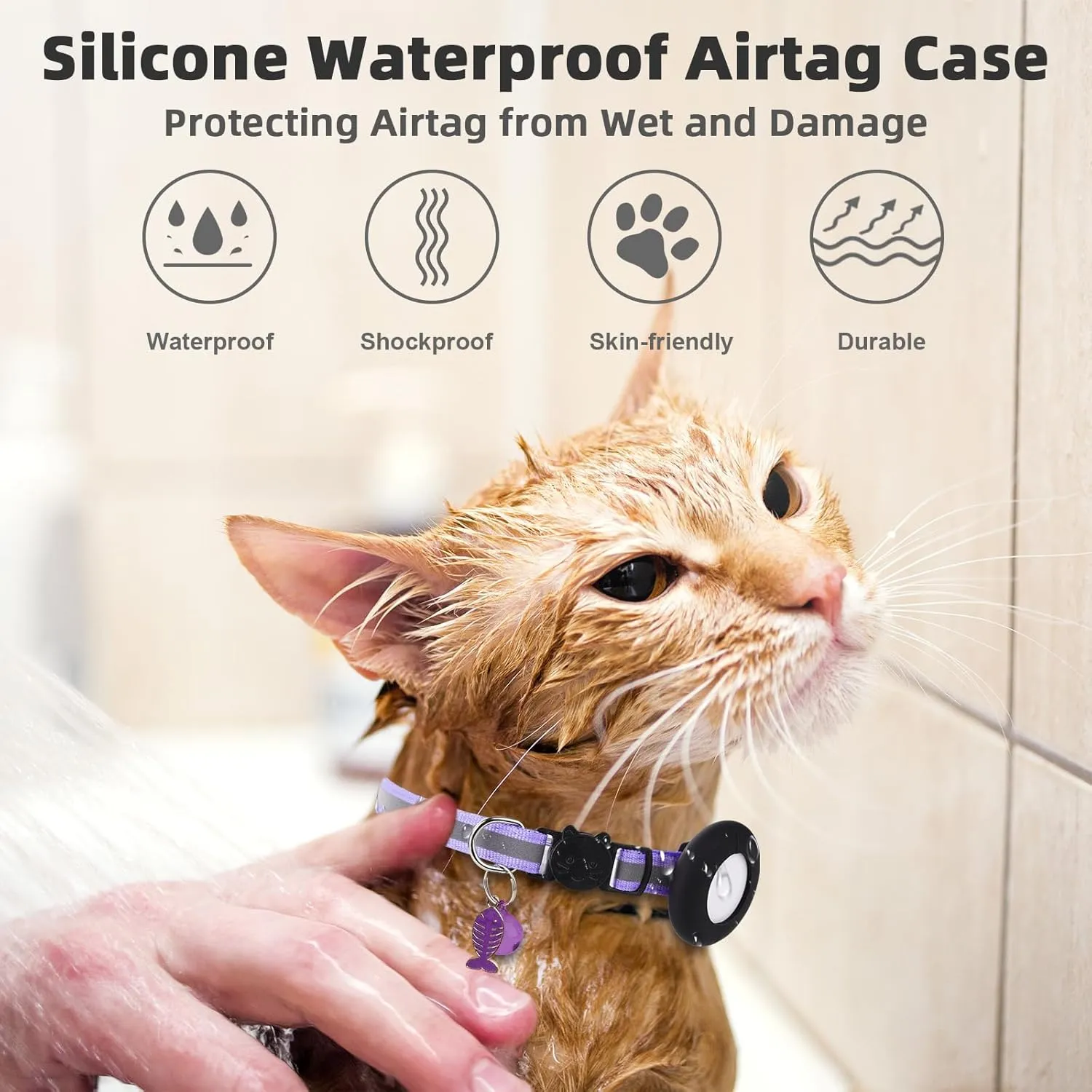 Airtag Cat Collar, Air tag Cat Collar with Bell and Safety Buckle in 3/8" Width, Reflective Collar with Waterproof Airtag Holder Compatible with Apple Airtag for Cat Dog Kitten Puppy (Purple)