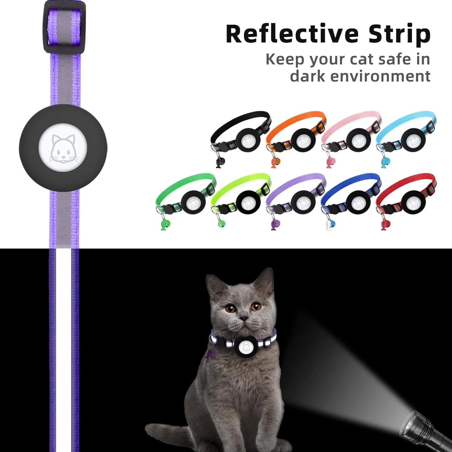 Airtag Cat Collar, Air tag Cat Collar with Bell and Safety Buckle in 3/8" Width, Reflective Collar with Waterproof Airtag Holder Compatible with Apple Airtag for Cat Dog Kitten Puppy (Purple)