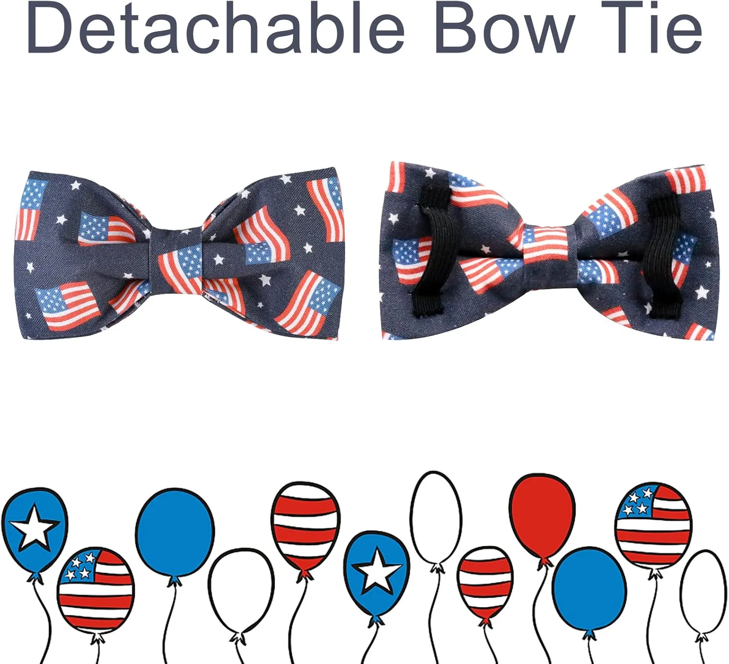 American Flag Dog Collar with Bow Tie, 4th of July Comfortable Cotton Cute Dog Collar with Metal Buckle, Patriotic Bowtie Collar for Puppy Girl Boy Dog, L