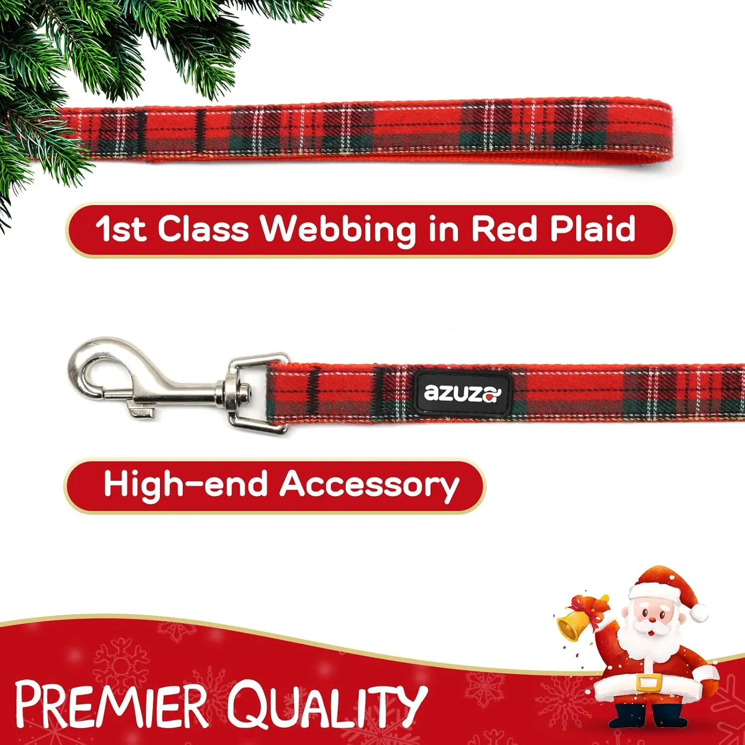 azuza Christmas Buffalo Dog Collar and Leash Set, Classic Plaid Collar with Removable Bowtie and Matching Leash for Large Dogs
