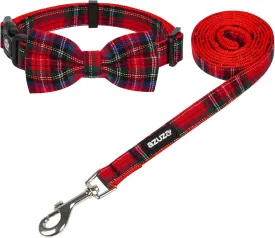 azuza Christmas Buffalo Dog Collar and Leash Set, Classic Plaid Collar with Removable Bowtie and Matching Leash for Large Dogs