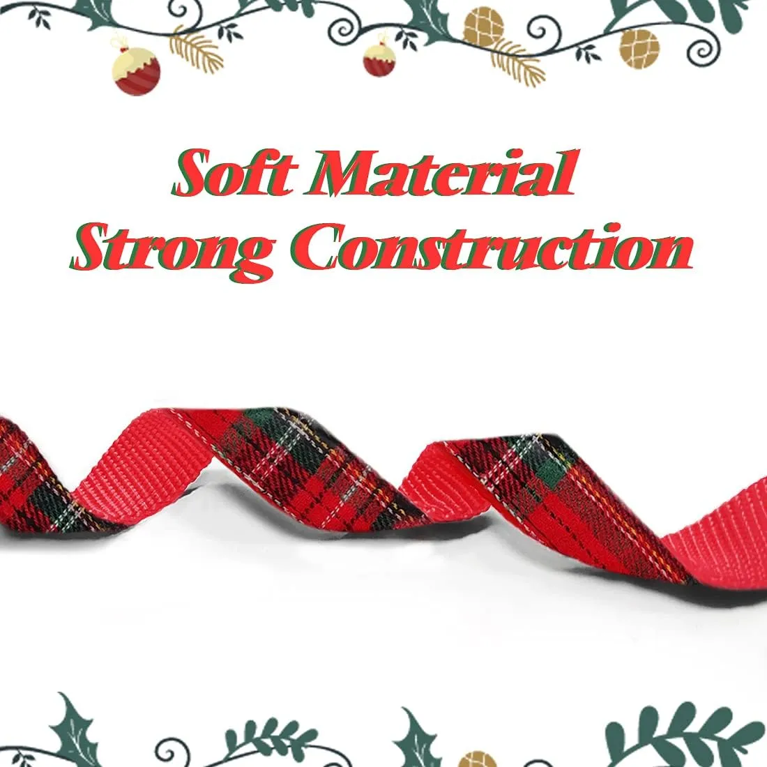 azuza Christmas Buffalo Dog Collar and Leash Set, Classic Plaid Collar with Removable Bowtie and Matching Leash for Large Dogs