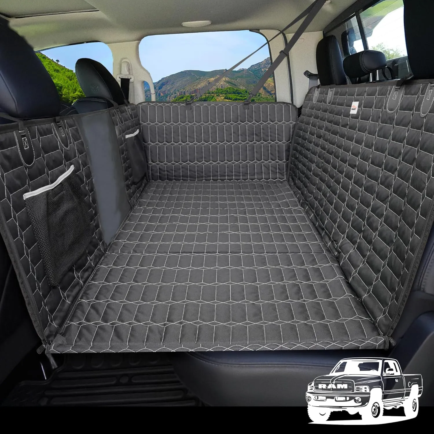 Back Seat Extender for Dogs Truck, Large Hard Bottom Car Seat Cover for Dogs, Waterproof Dog Hammock for Full Size Truck for Ford F-Series/RAM 1500/Silverado/Sierra