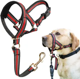 BARKLESS Muzzle Leash for Heavy Pullers, No Pull Stylish Head Halter for Large Aggressive Dogs, Gentle Dog Face Harness Stops Pet Pulling and Choking on Walks, Adjustable Head Collar