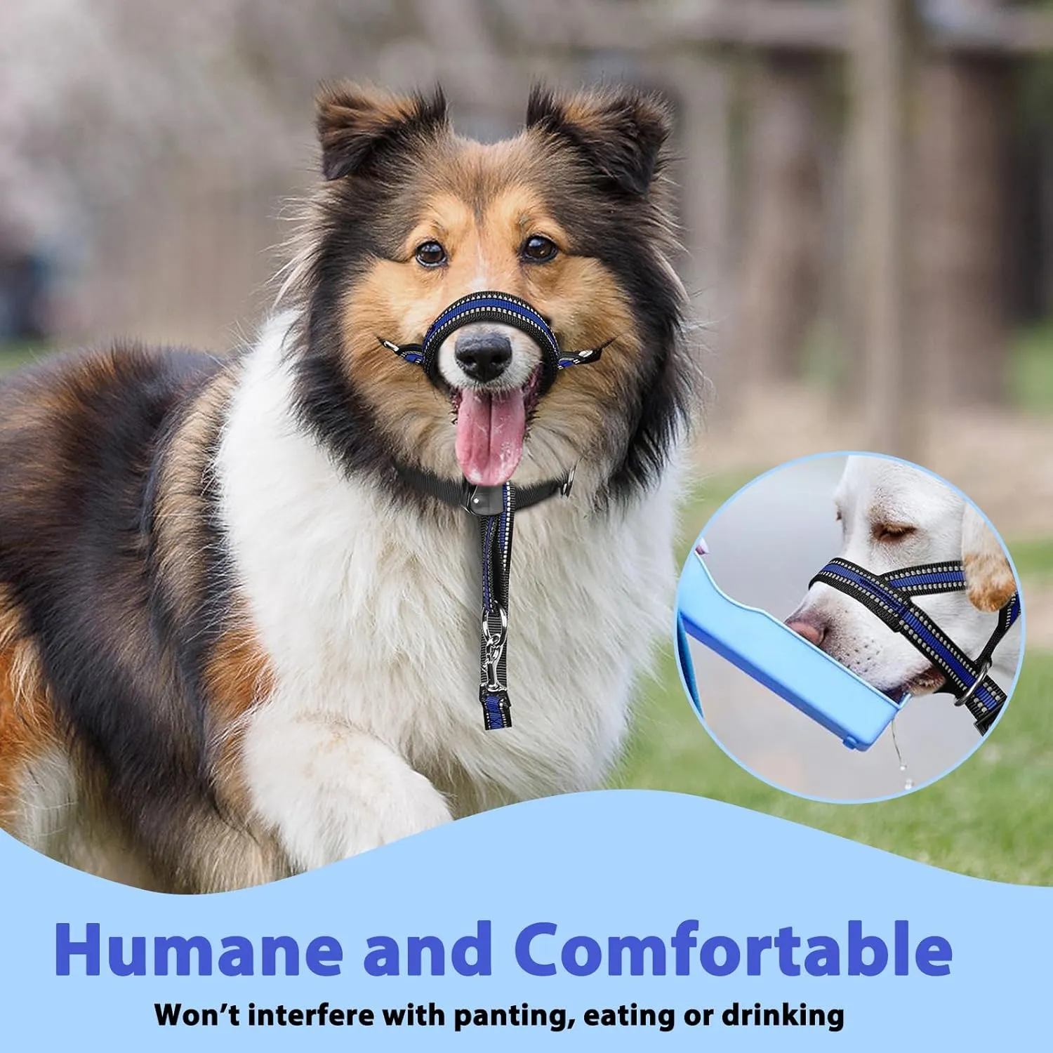 BARKLESS Soft Dog Head Collar, Patented Padded No Pull Head Halter, Training Nose Leash with Safety Link for Medium Large Dogs, Adjustable Muzzle Leash, Easy Control for Walking(Blue, XL)