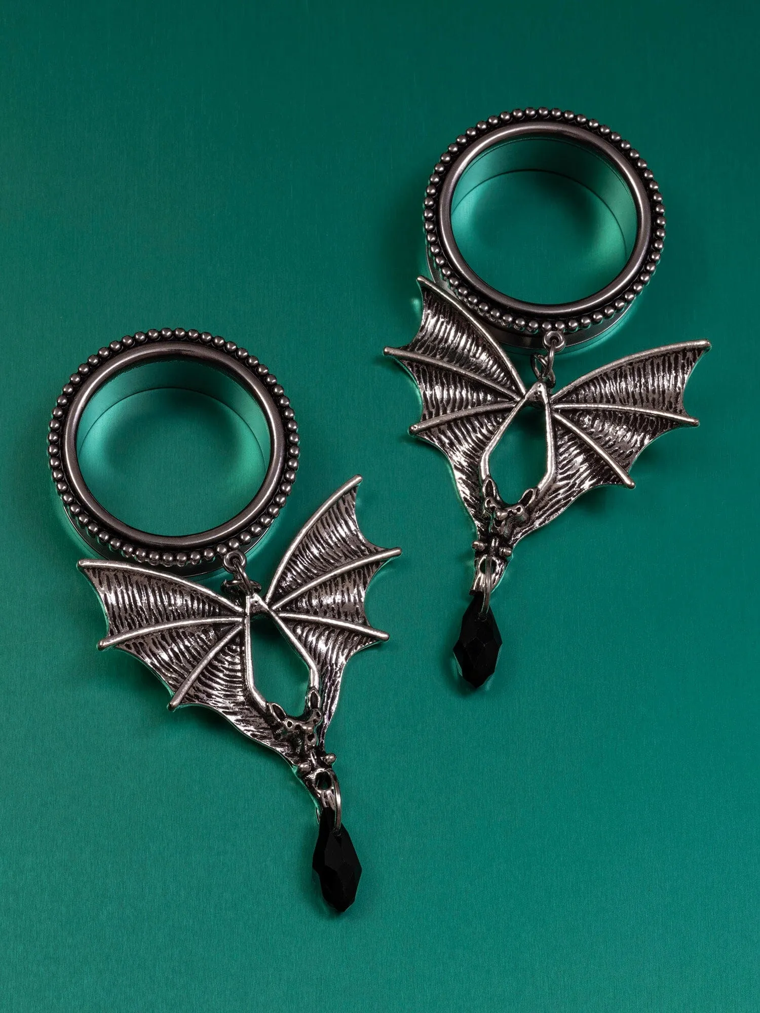 Bat Bowtie Crystal Dangle Threaded Steel Tunnels