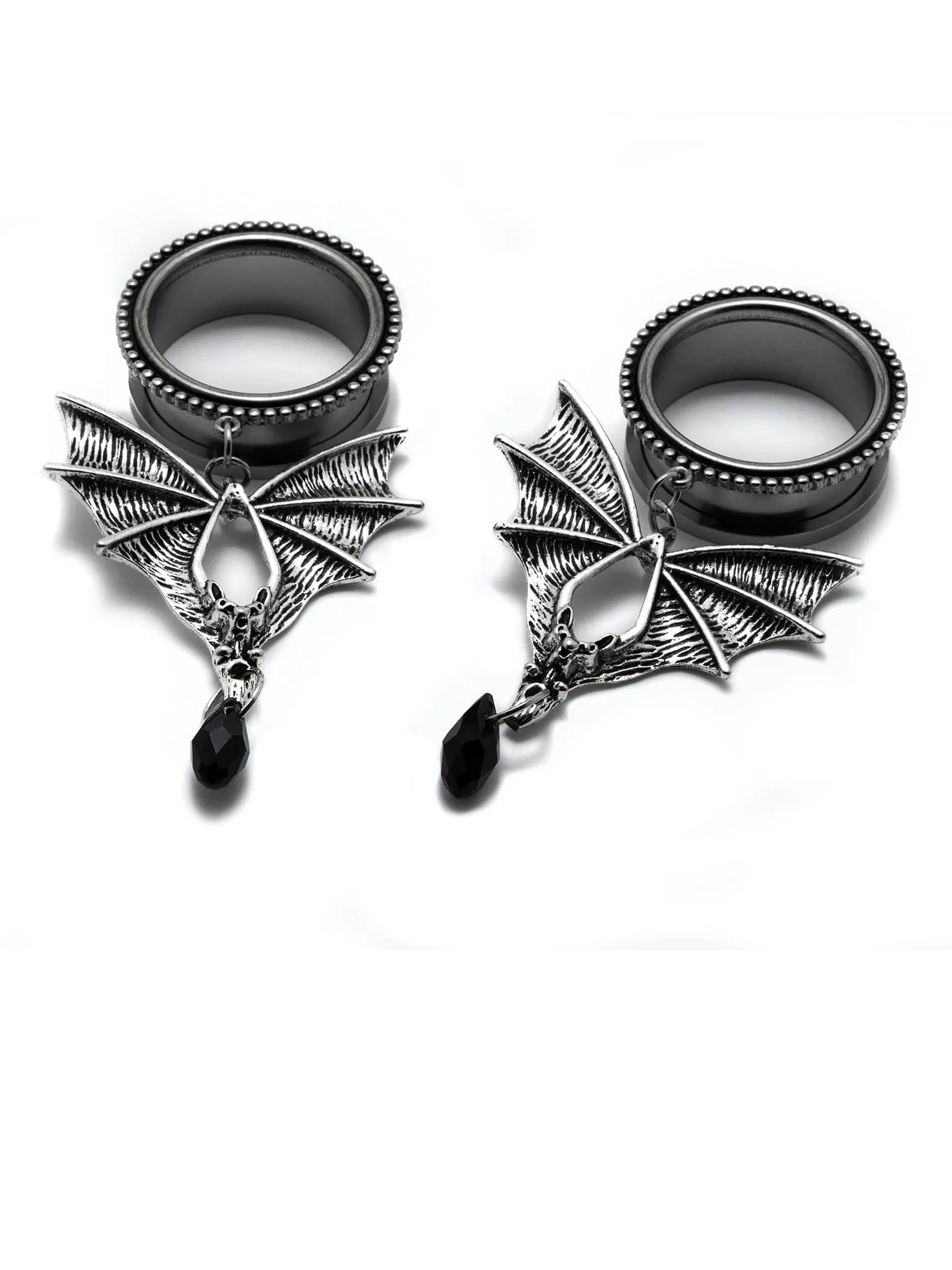 Bat Bowtie Crystal Dangle Threaded Steel Tunnels