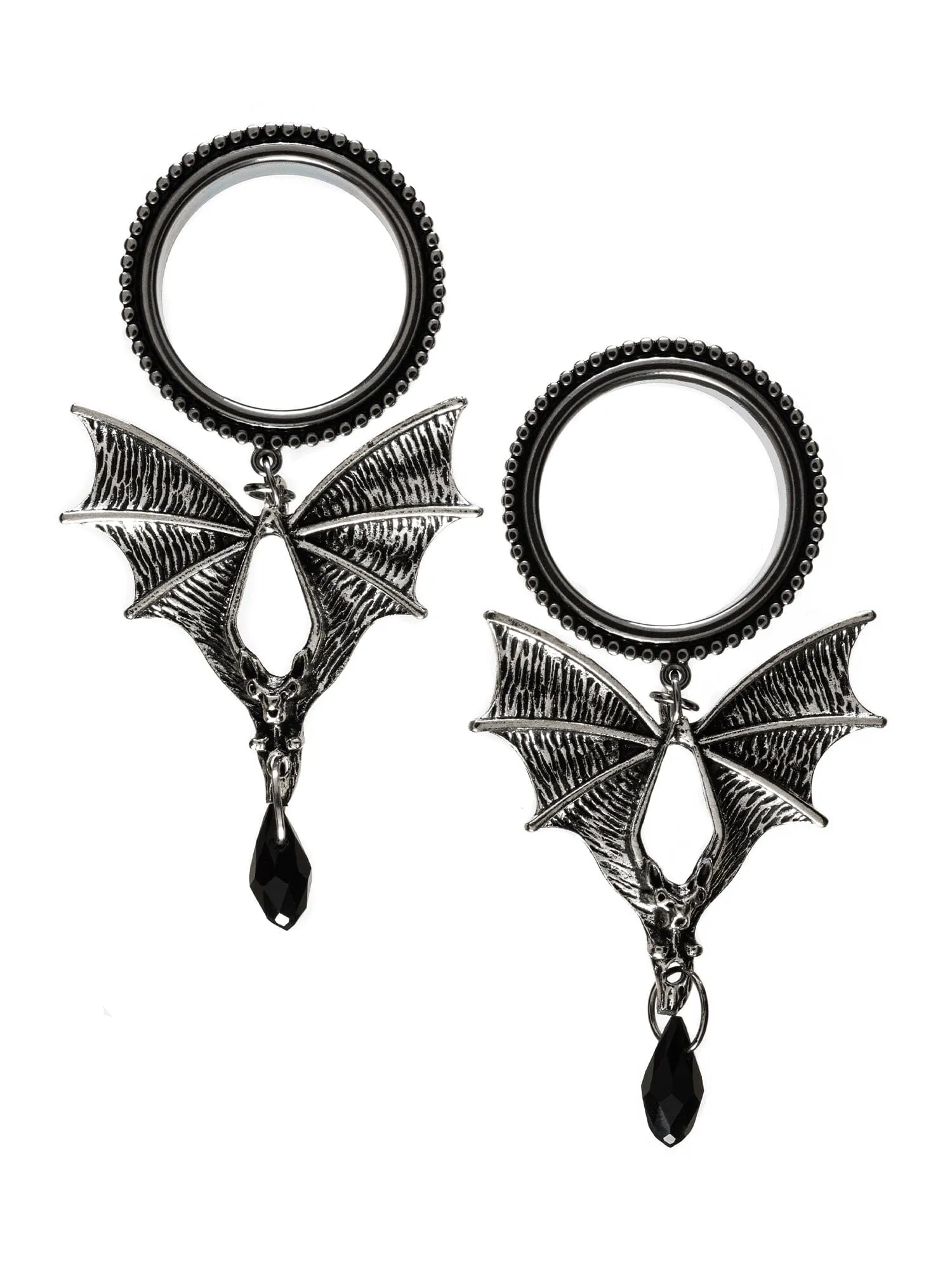 Bat Bowtie Crystal Dangle Threaded Steel Tunnels