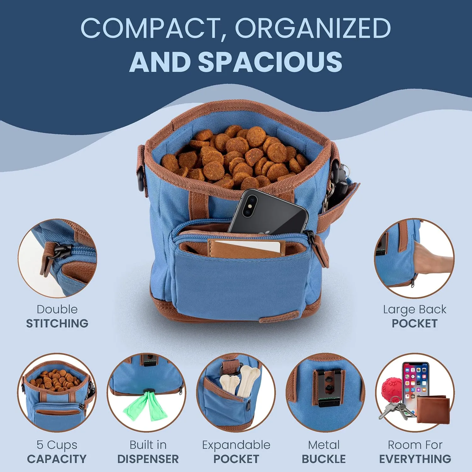 BEAU&FUR Dog Treat Pouch with Dog Clicker for Training - Hands-Free Dog Treat Bag with Magnetic Closure, Multi-Pocket Treat Pouches for pet Training with Built-in Poop Bag Holder Pocket