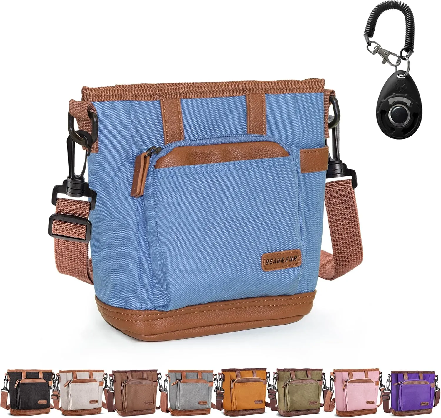 BEAU&FUR Dog Treat Pouch with Dog Clicker for Training - Hands-Free Dog Treat Bag with Magnetic Closure, Multi-Pocket Treat Pouches for pet Training with Built-in Poop Bag Holder Pocket