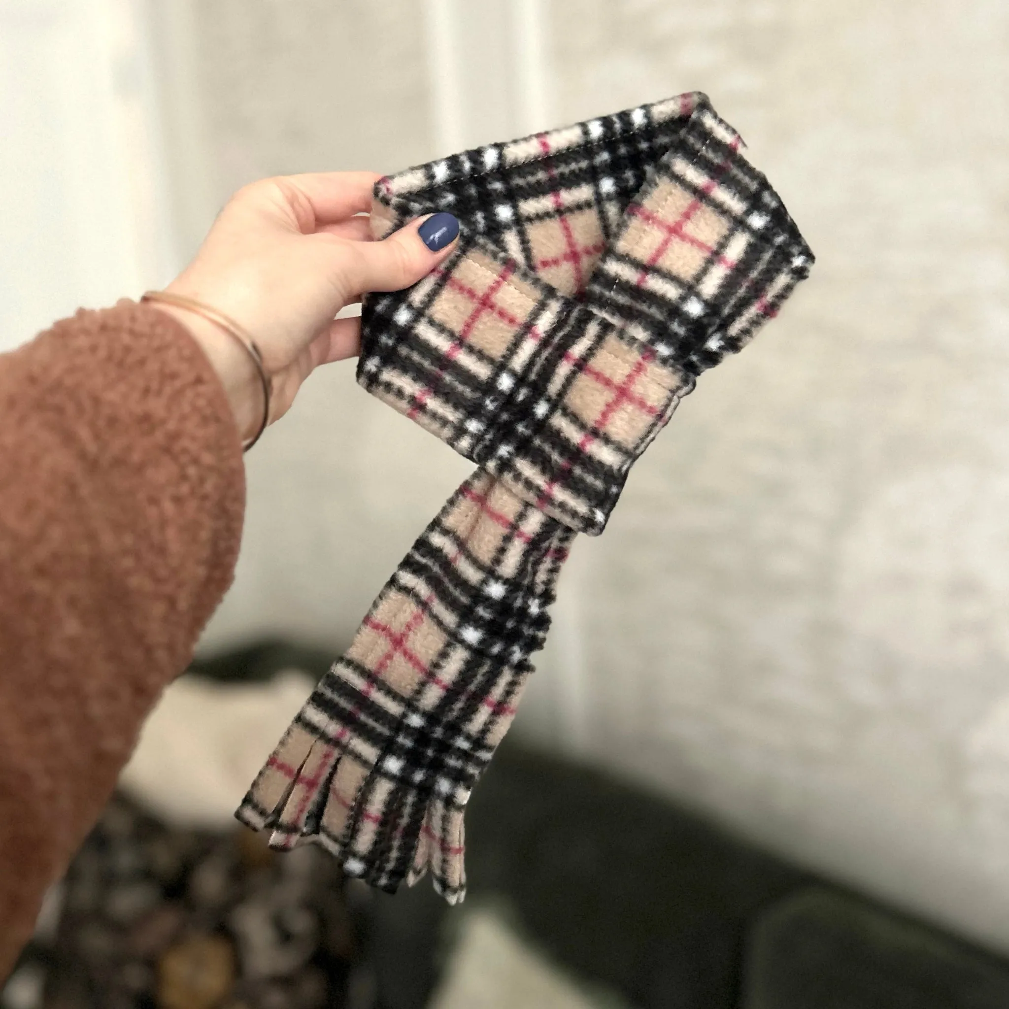 Beige Highland Tartan Fleece Pet Scarf
