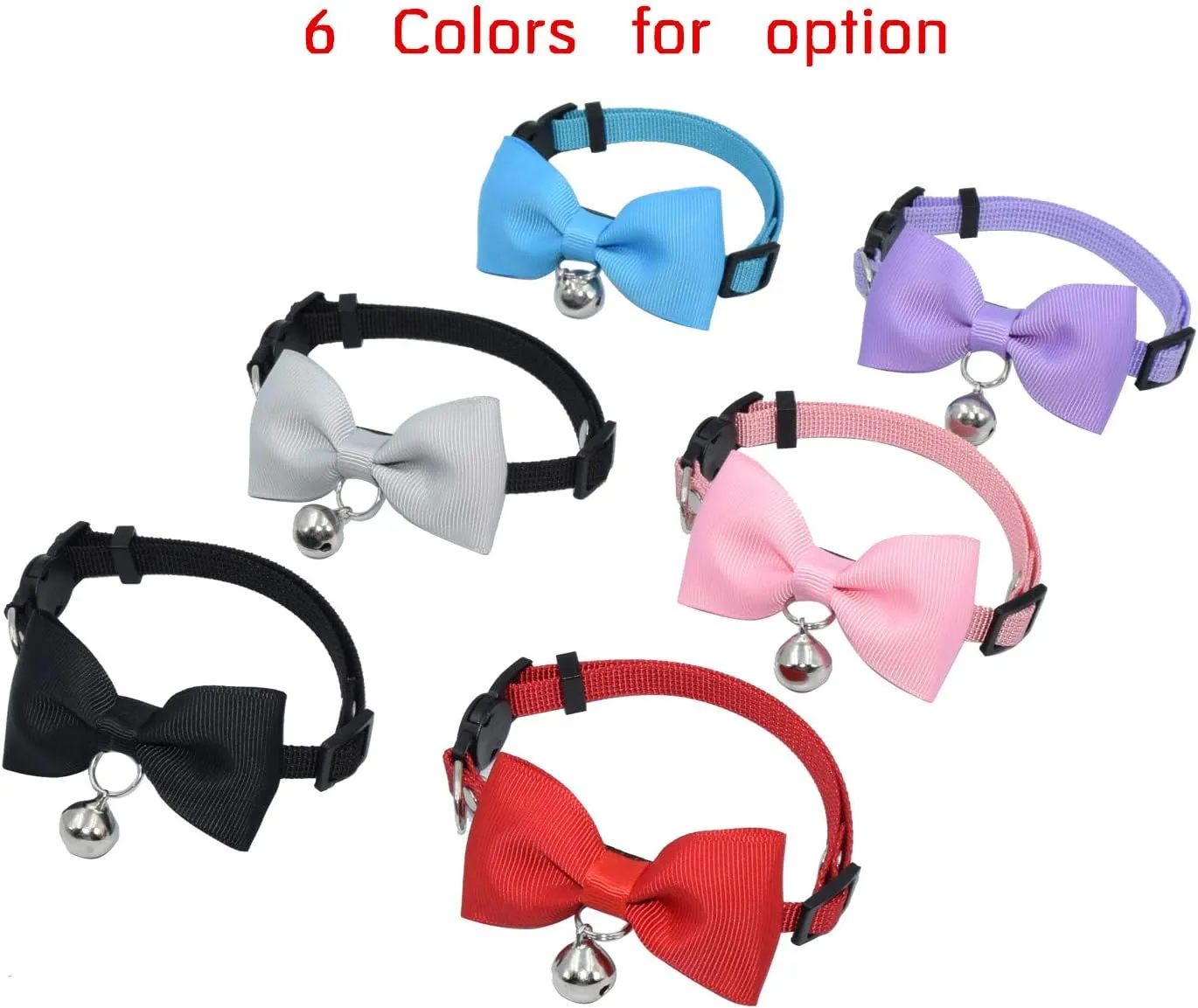 Breakaway Cat Collar, Safe Release Clasp, Handmade Bowtie, Clear Bell, Nylon Material, for Adult Cats.(Black)
