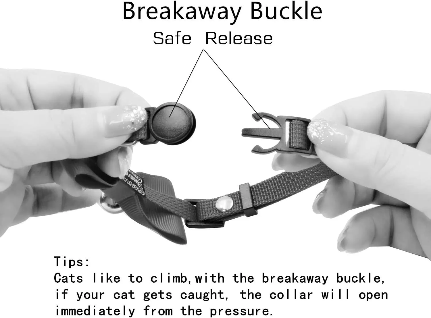 Breakaway Cat Collar, Safe Release Clasp, Handmade Bowtie, Clear Bell, Nylon Material, for Adult Cats.(Black)