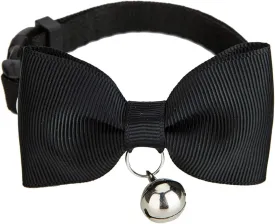 Breakaway Cat Collar, Safe Release Clasp, Handmade Bowtie, Clear Bell, Nylon Material, for Adult Cats.(Black)
