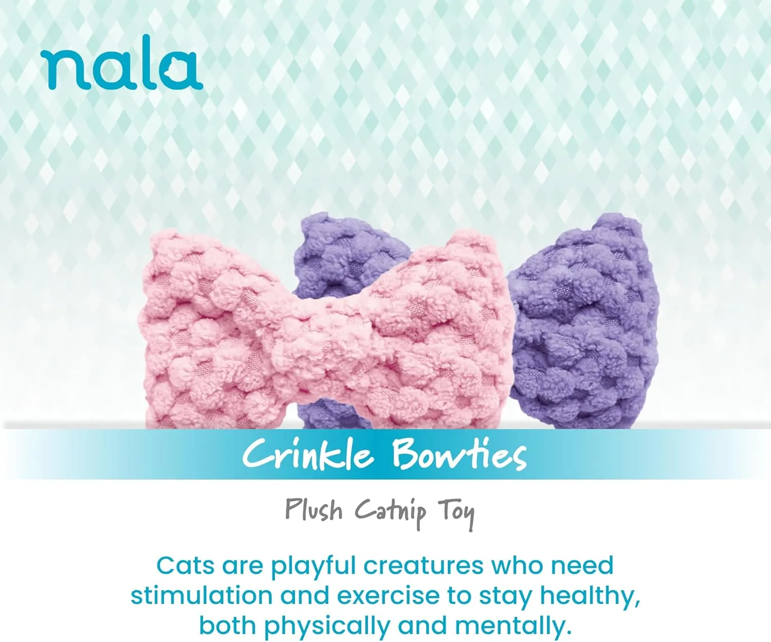 Caitec Presents Nala Cat Crinkle Bowties - Interactive Catnip Toy - Chase & Play, 6 Pack