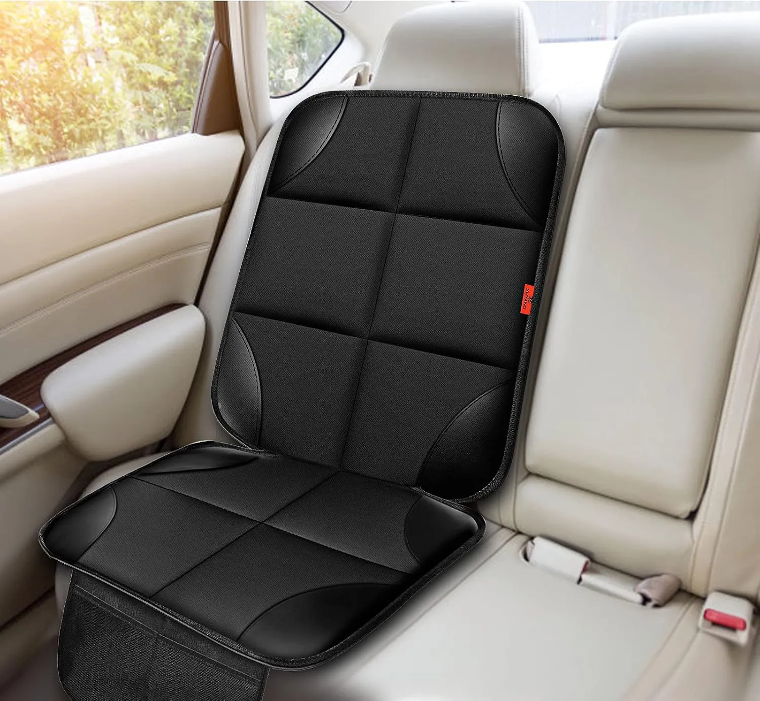 Car Seat Protector 2 Pack, Thickest Padding, Waterproof 600D Fabric, Non-Slip Backing, Mesh Pockets for Baby and Pet, Black, Universal Fit, Car, Truck, SUV, Van
