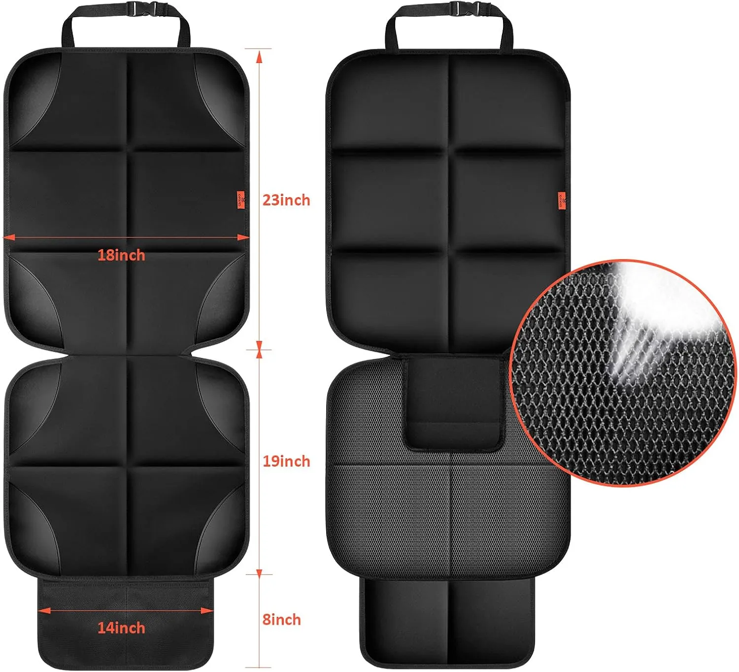 Car Seat Protector 2 Pack, Thickest Padding, Waterproof 600D Fabric, Non-Slip Backing, Mesh Pockets for Baby and Pet, Black, Universal Fit, Car, Truck, SUV, Van