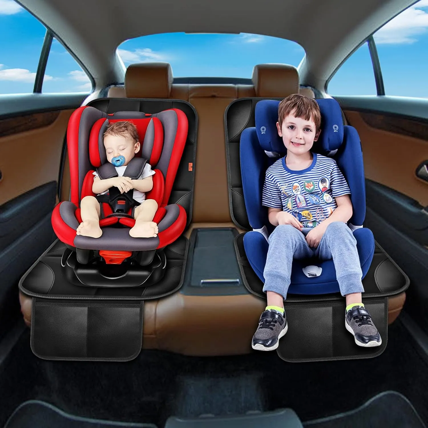 Car Seat Protector 2 Pack, Thickest Padding, Waterproof 600D Fabric, Non-Slip Backing, Mesh Pockets for Baby and Pet, Black, Universal Fit, Car, Truck, SUV, Van