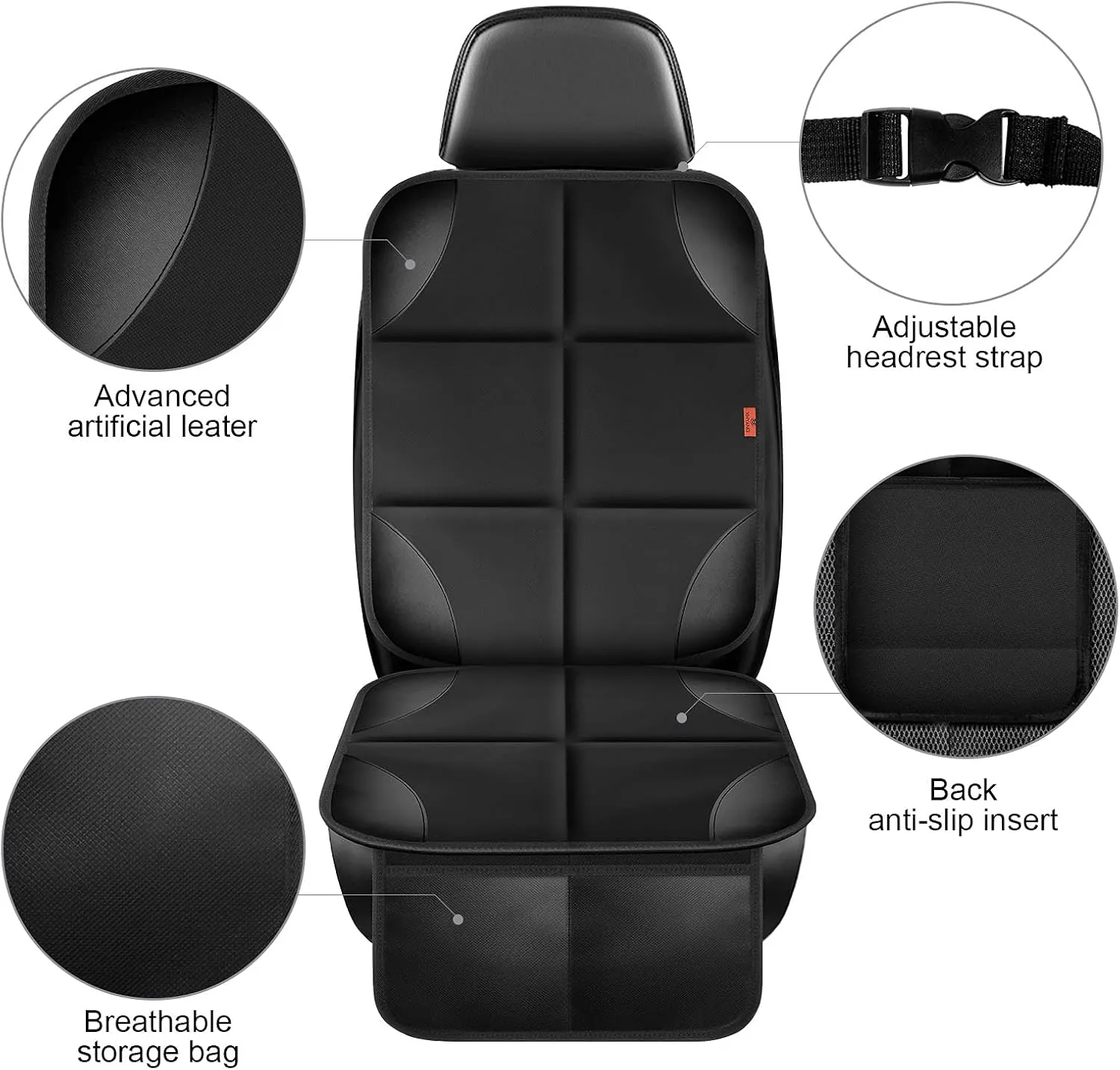 Car Seat Protector 2 Pack, Thickest Padding, Waterproof 600D Fabric, Non-Slip Backing, Mesh Pockets for Baby and Pet, Black, Universal Fit, Car, Truck, SUV, Van