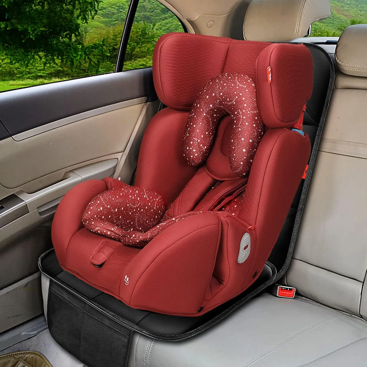 Car Seat Protector 2 Pack, Thickest Padding, Waterproof 600D Fabric, Non-Slip Backing, Mesh Pockets for Baby and Pet, Black, Universal Fit, Car, Truck, SUV, Van