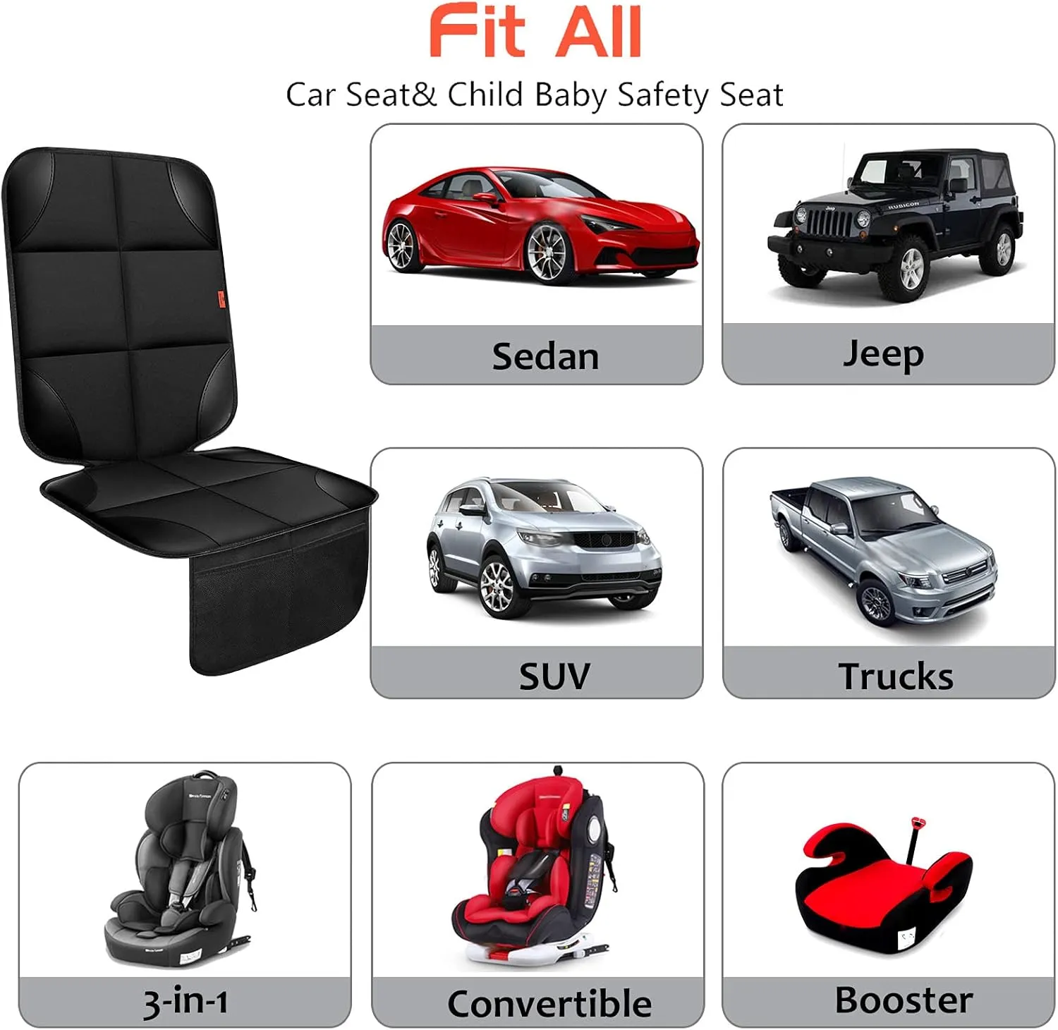 Car Seat Protector 2 Pack, Thickest Padding, Waterproof 600D Fabric, Non-Slip Backing, Mesh Pockets for Baby and Pet, Black, Universal Fit, Car, Truck, SUV, Van