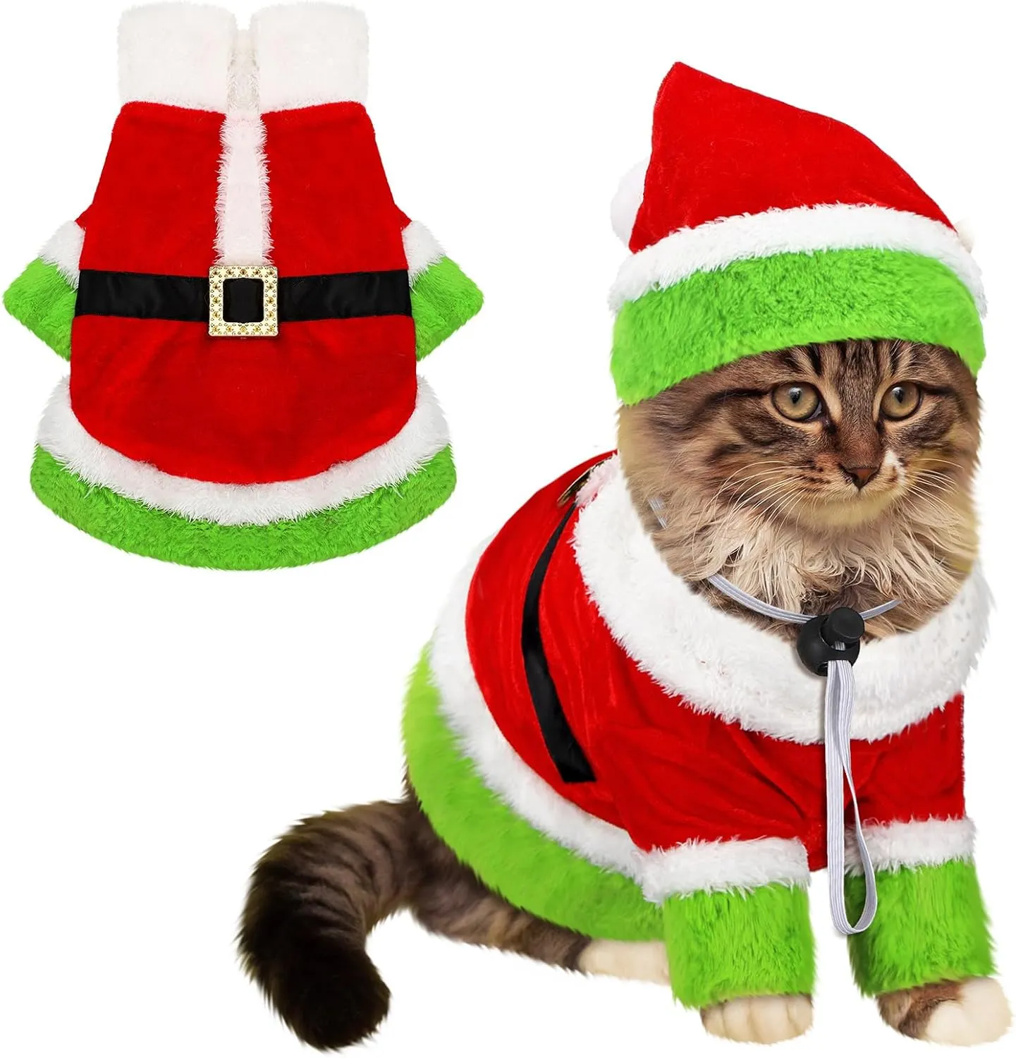 Cat Christmas Costume Lime Green Character Pet Outfit Holiday Green Furry Pet Velvet Costume Cosplay Outfit Cute Funny Christmas Dogs and Cats Clothes for Party Favors(Medium)