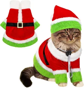 Cat Christmas Costume Lime Green Character Pet Outfit Holiday Green Furry Pet Velvet Costume Cosplay Outfit Cute Funny Christmas Dogs and Cats Clothes for Party Favors(Medium)