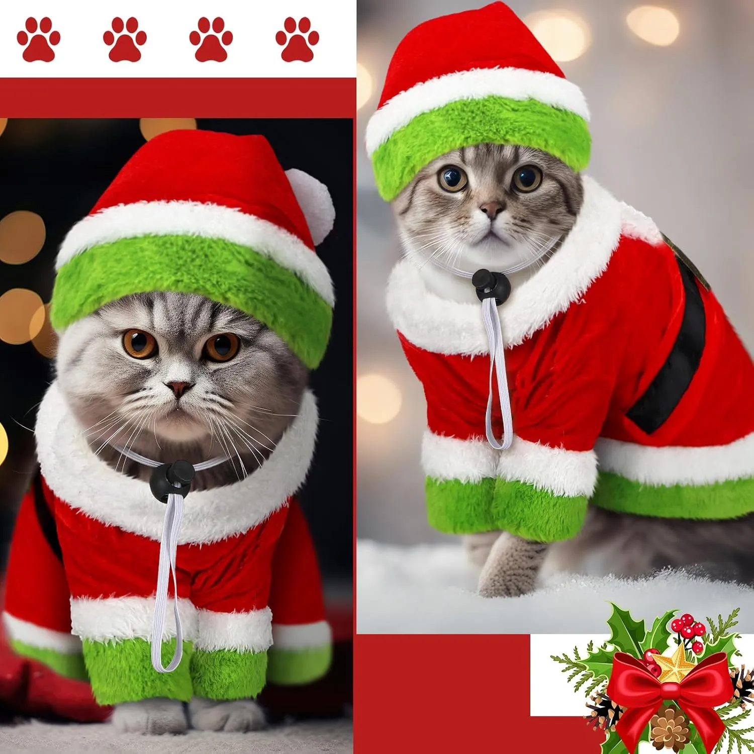 Cat Christmas Costume Lime Green Character Pet Outfit Holiday Green Furry Pet Velvet Costume Cosplay Outfit Cute Funny Christmas Dogs and Cats Clothes for Party Favors(Medium)