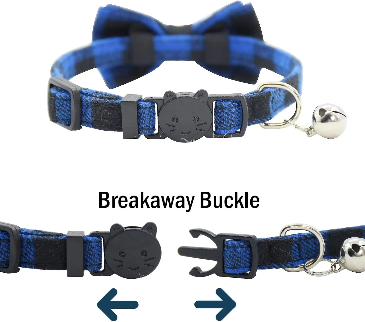 Cat Collar Breakaway with Bell and Bow Tie, Plaid Design Adjustable Safety Kitty Kitten Collars(6.8-10.8in) (Blue Plaid 3)