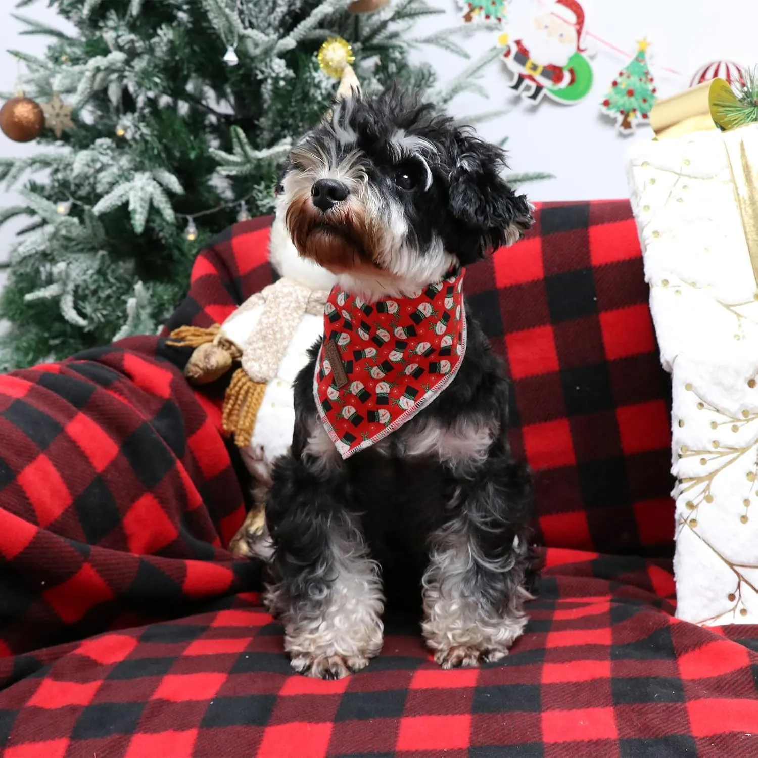 Christmas Dog Bandana, Christmas Tree Triangle Bid Scarf for Small Medium Dogs, Red Cotton Pet Kerchief,Cute Winter Bandana for Girl Boy Puppys
