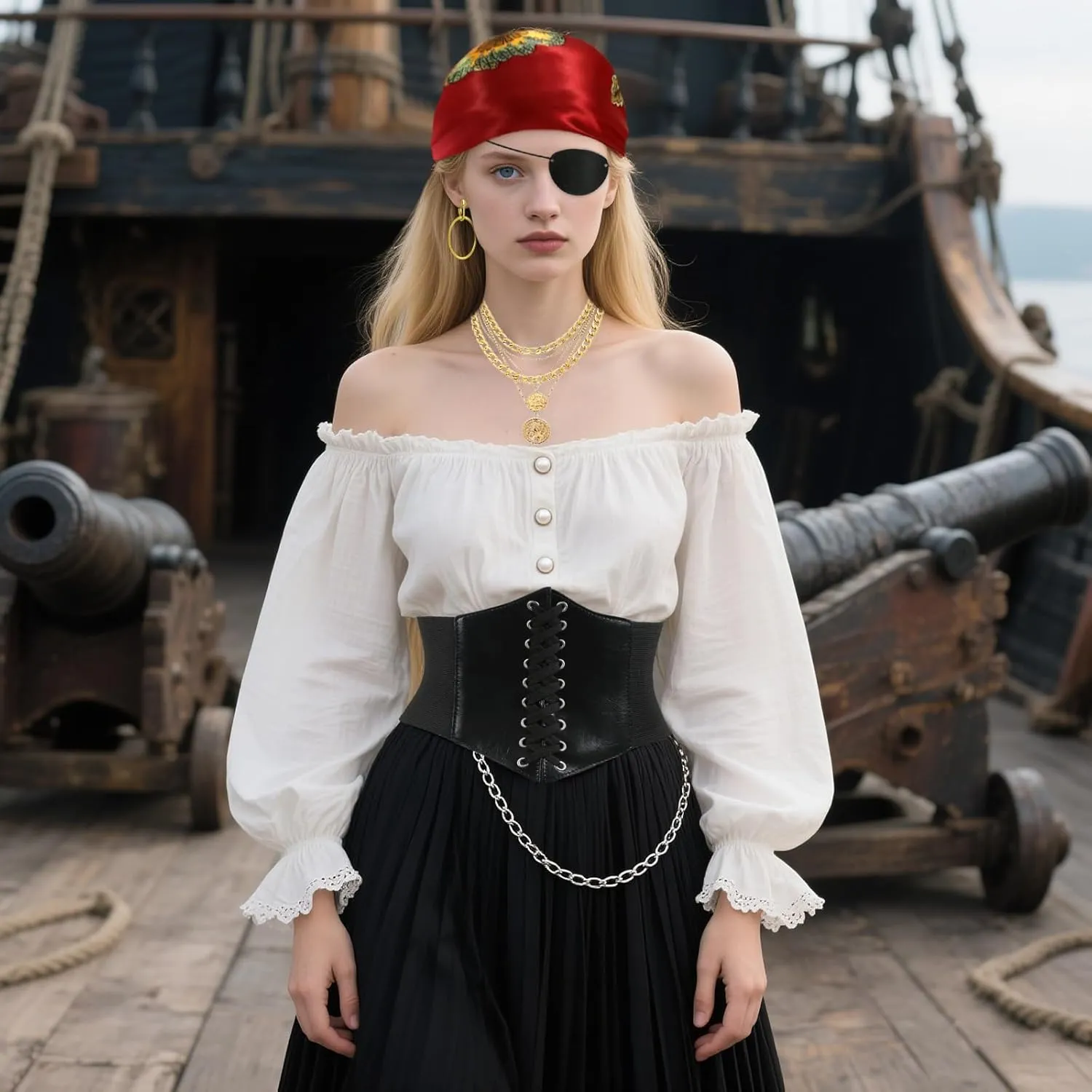 CICOCI Men Pirate Costume Accessories Set for Women Pirate Hat Head Scarf Corset Belt Dress Accessories