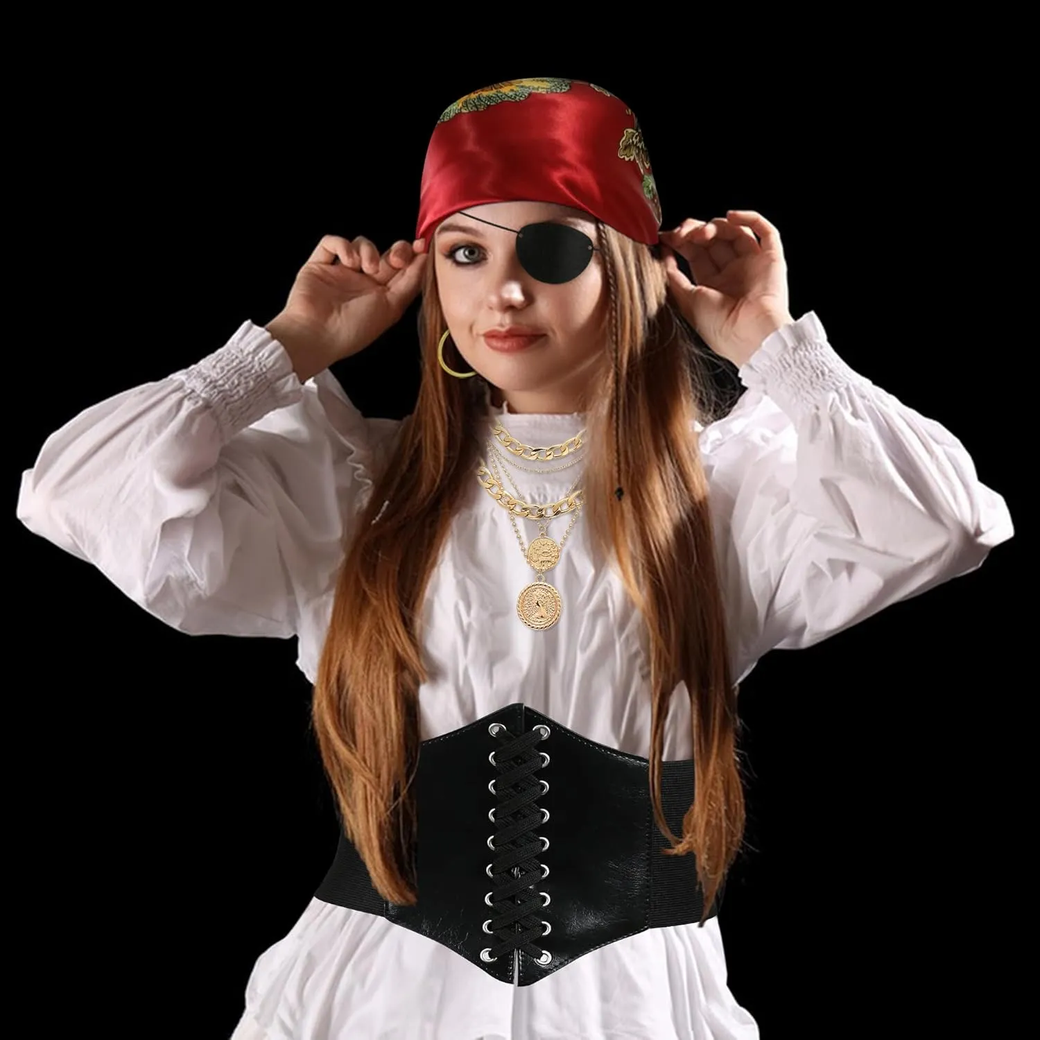 CICOCI Men Pirate Costume Accessories Set for Women Pirate Hat Head Scarf Corset Belt Dress Accessories