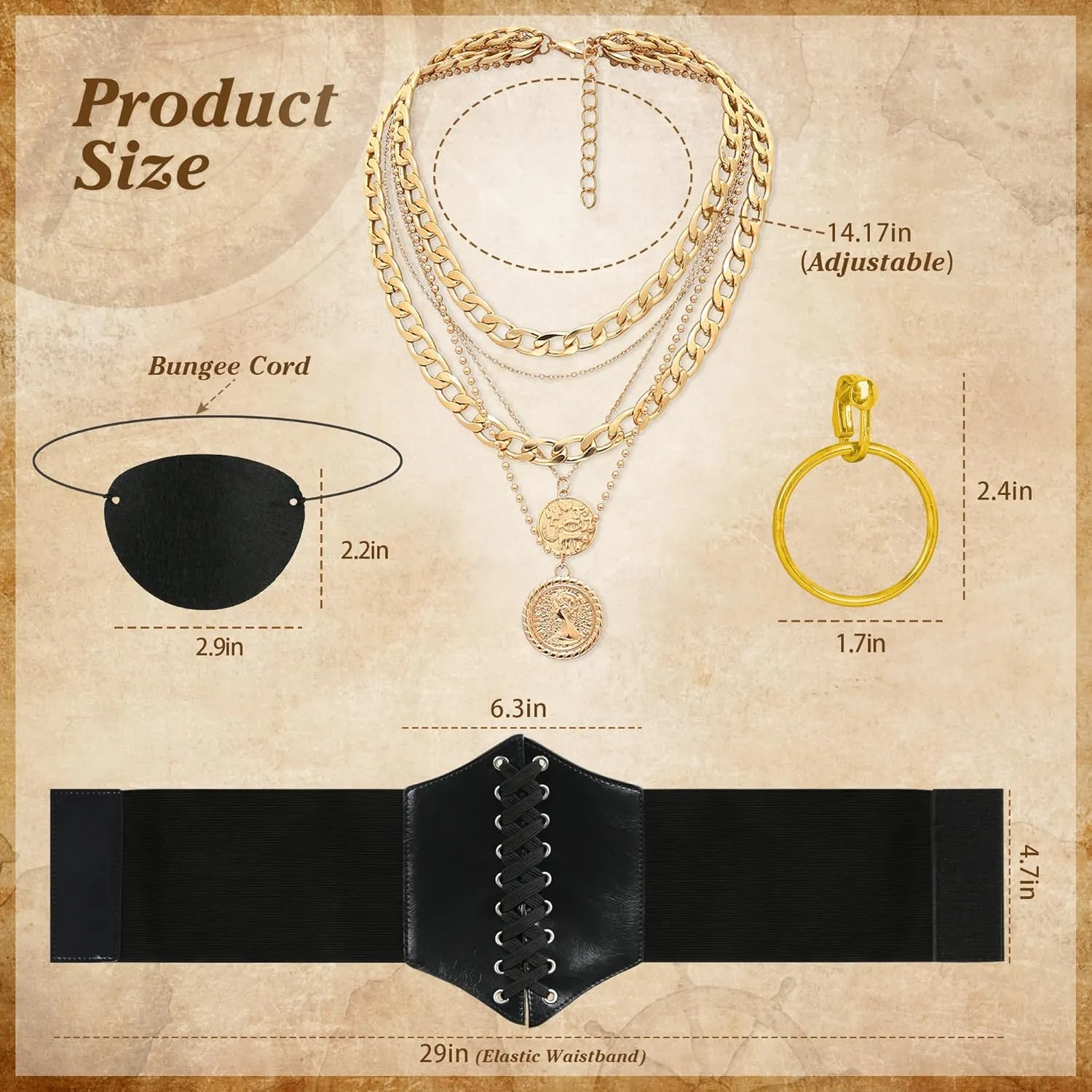 CICOCI Men Pirate Costume Accessories Set for Women Pirate Hat Head Scarf Corset Belt Dress Accessories